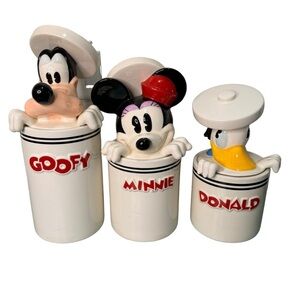 Vintage Disney Peek-A-Boo Ceramic Kitchen Canister Set Minnie Mouse Goofy Donald